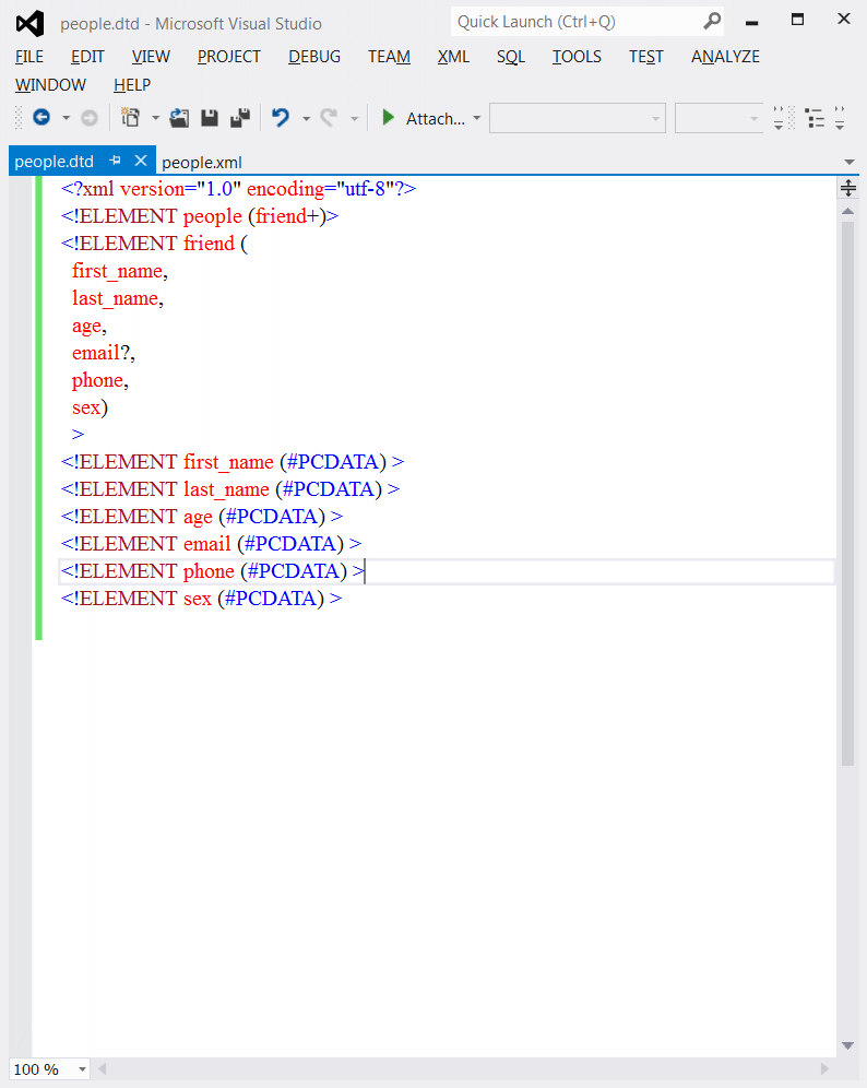 How to write dtd in xml file